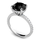 Noire Black Diamond Ring - Centre 3.00 Carat AAA Grade. 18ct white gold. Hidden halo of diamonds set to the side o the black diamond.