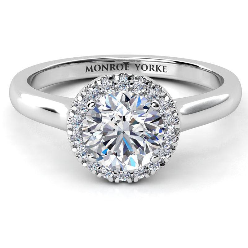 Oasis - Halo Round Diamond Ring, white gold. GIA certified.