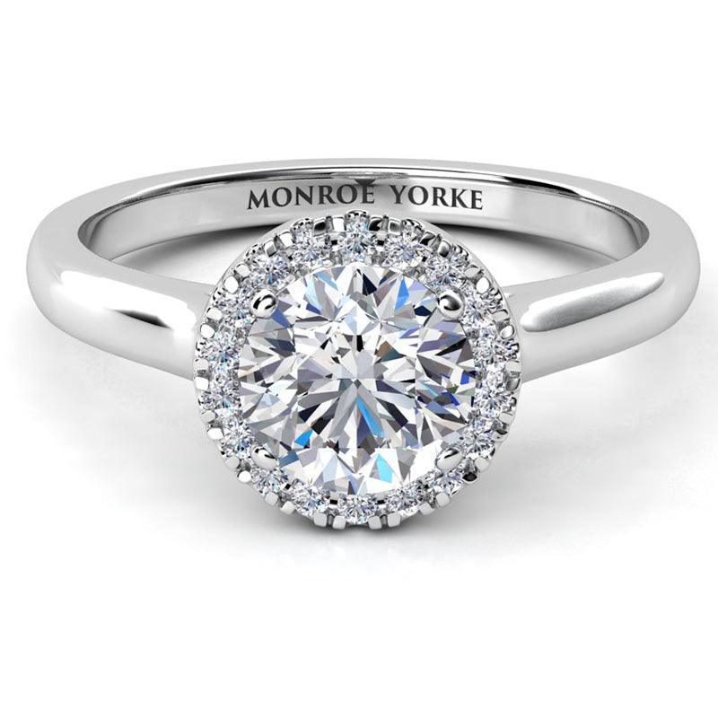 Oasis - Halo Round Diamond Ring, white gold. GIA certified. — view 1