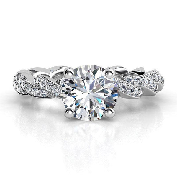 Quinn - Unique round diamond engagement ring. White gold