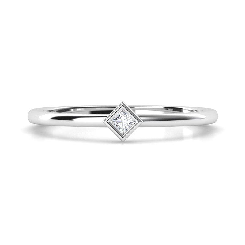 Rio - princess cut diamond dress ring. Princess cut diamond stack ring. Bezel set princess cut diamond. — view 1