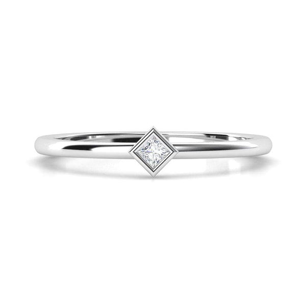 Rio - princess cut diamond dress ring. Princess cut diamond stack ring. Bezel set princess cut diamond.