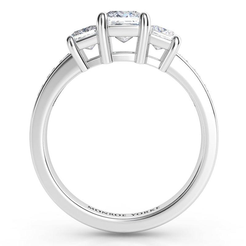 Robina Three Stone Ring Side View showing the beautiful centre setting. — view 5