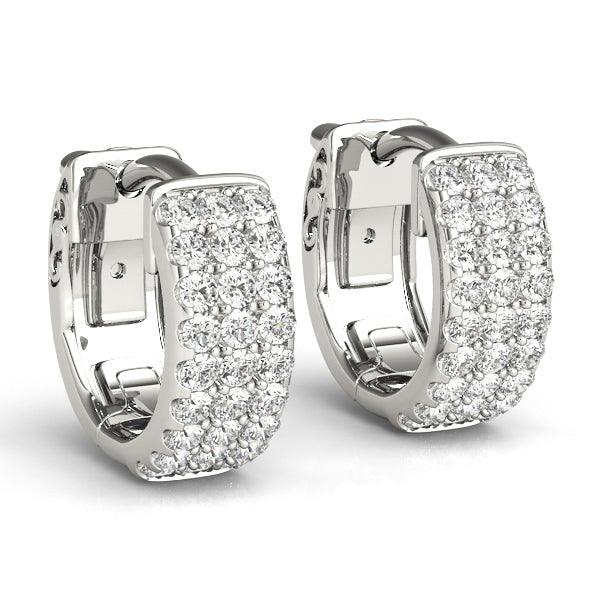 Sahara - Diamond Huggies - Diamond Earrings. Three rows of diamonds. White Gold, view 1