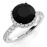 Sasha - Black Diamond Ring with a Unique halo of white diamonds and diamonds down the band. White Gold