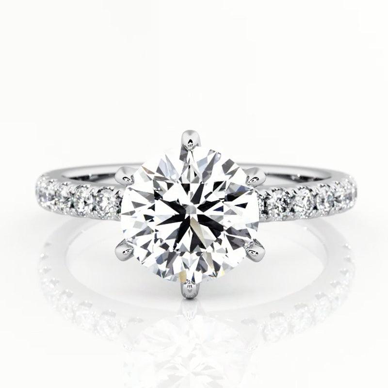 Scarlett - round diamond engagement ring. Centre 6 claw setting — view 1