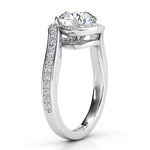 Tempest - Side view: unique halo diamond engagement ring.  18ct white gold. 