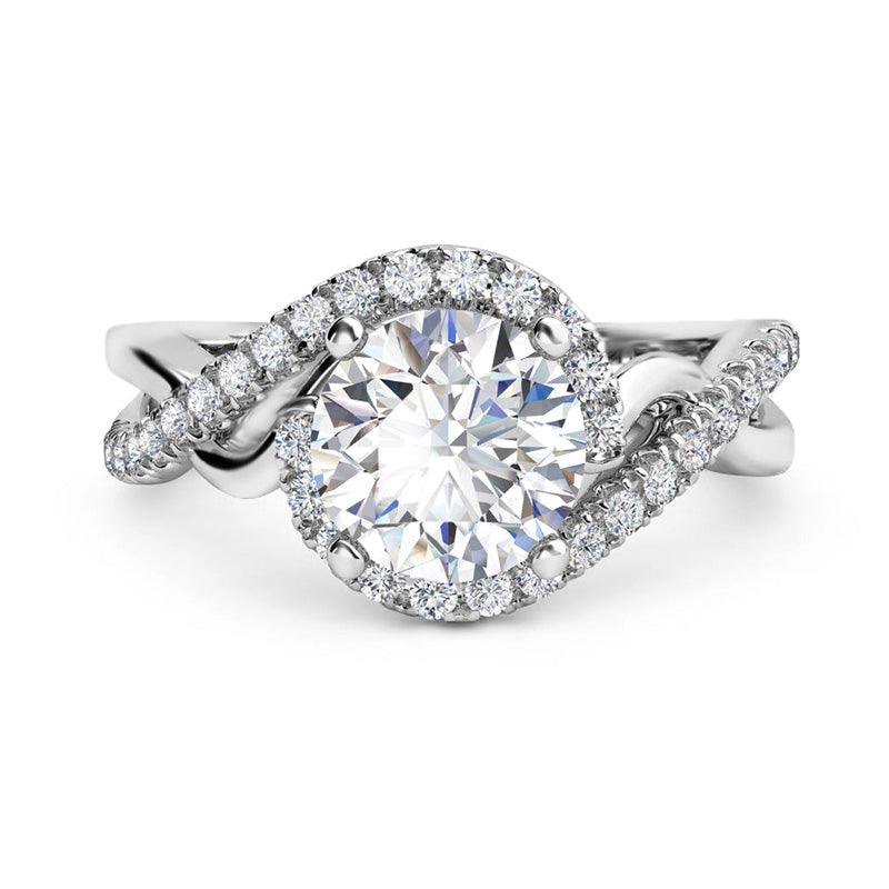 Tessa - Unique halo diamond ring. Round centre diamond. White gold — view 1