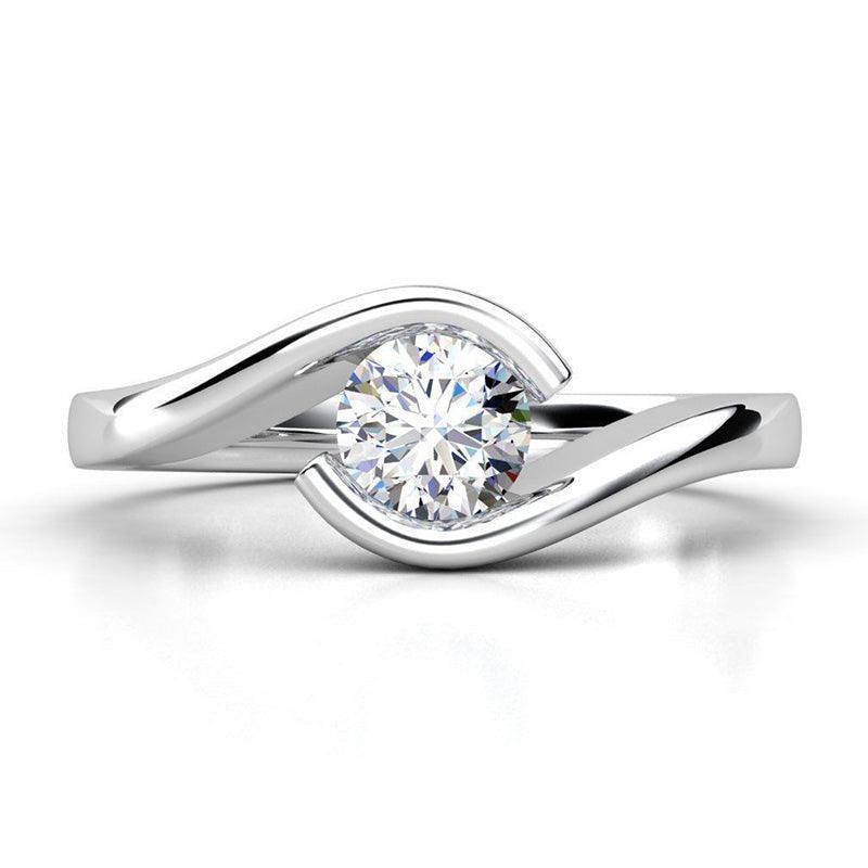 Zita white gold - unique solitaire diamond ring, tension set. — view 1