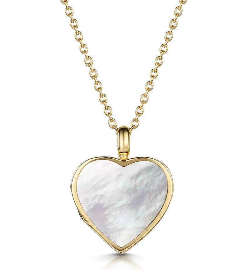 Junee - Mother of Pearl Gold Heart Locket 20mm