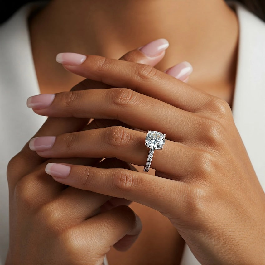 Spring — Round Lab Grown Diamond Engagement Ring with Side Diamonds — hand-finished lab grown engagement ring by Monroe Yorke Diamonds — view 2