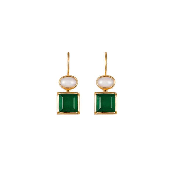 Grassland Earrings - Pearl and Green Onyx