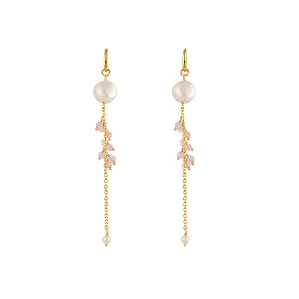 Camellia Earrings - Pearl & Rose Quartz