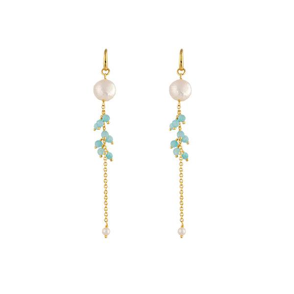 Thistle Earrings - Pearl & Amazonite