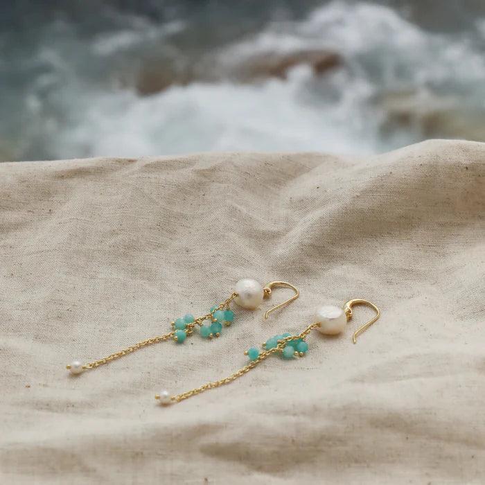Thistle Earrings - Pearl & Amazonite