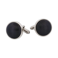 Black Leather Insert Round Cufflinks thumbnail 1