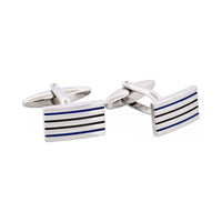 Black & Blue Striped Enamel Rectangle Cufflinks thumbnail 4
