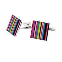 Rhodium Multi Stripe Enamel Cufflinks thumbnail 1