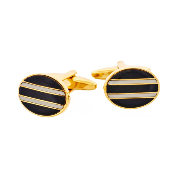 Gold Plated Black White Enamel Oval