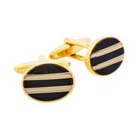 Gold Plated Black & White Enamel Oval Cufflinks thumbnail 4