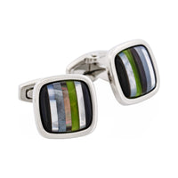 Stone Mosaic Cufflinks — Onyx, MOP, Hematite, Olivine thumbnail 1