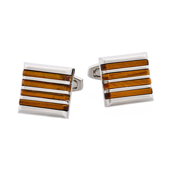 Tiger Eye Striped Square Cufflinks