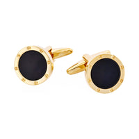 Gold Plated Onyx Round Screw Cufflinks thumbnail 1