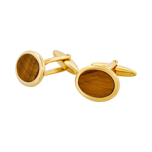 Gold Plated & Tiger Eye Oval Cufflinks — view 2