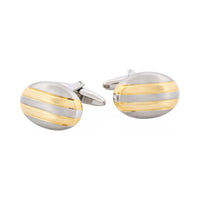 Rhodium & Gold Striped Oval Cufflinks thumbnail 3