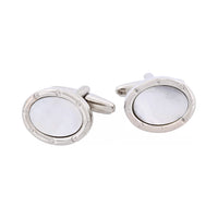 Rhodium & Mother of Pearl Oval Cufflinks thumbnail 1