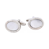 Rhodium & Mother of Pearl Oval Cufflinks thumbnail 3