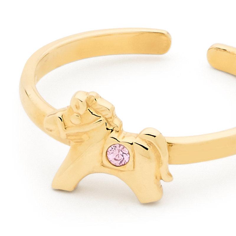 Girls First Gold Ring - Pony with a Pink Stone - Monroe Yorke Diamonds
