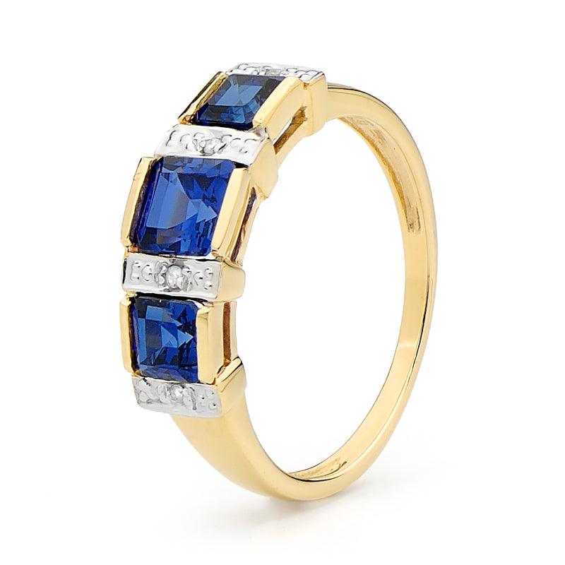 Created Sapphire Ring with Diamonds - Monroe Yorke Diamonds