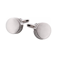 Brushed Rhodium Round Black Stripe Cufflinks thumbnail 1