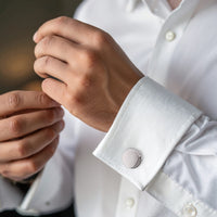 Brushed Rhodium Round Black Stripe Cufflinks thumbnail 2