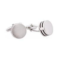 Brushed Rhodium Round Black Stripe Cufflinks thumbnail 3