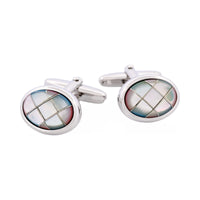 Polished Rhodium Oval Mother of Pearl Cross Cufflinks thumbnail 1