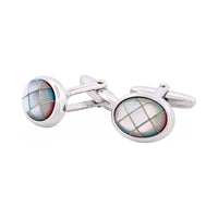 Polished Rhodium Oval Mother of Pearl Cross Cufflinks thumbnail 4