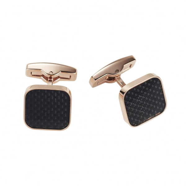 Polished Rose Gold & Black Carbon Fibre Cufflinks