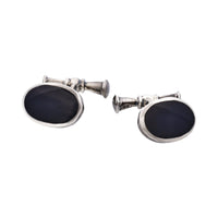 Sterling Silver & Onyx Oval Cufflinks thumbnail 1