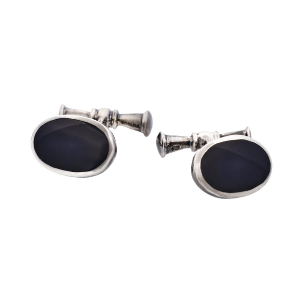 Sterling Silver & Onyx Oval Cufflinks