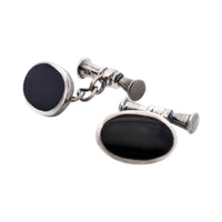 Sterling Silver & Onyx Oval Cufflinks thumbnail 2