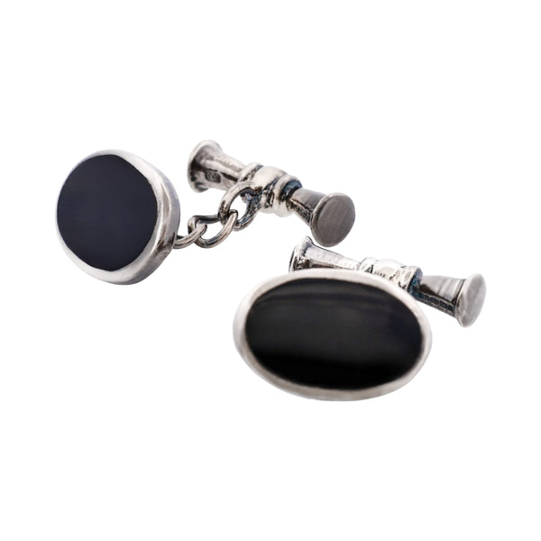 Sterling Silver & Onyx Oval Cufflinks