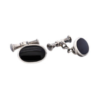 Sterling Silver & Onyx Oval Cufflinks thumbnail 3