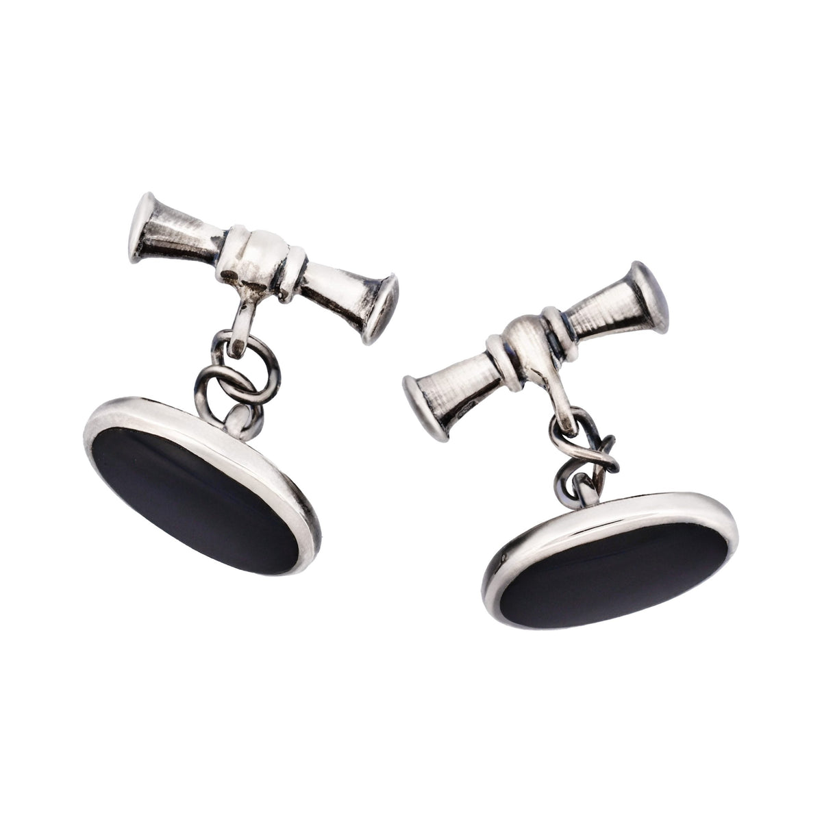 Sterling Silver & Onyx Oval Cufflinks — view 4