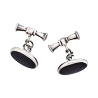 Sterling Silver & Onyx Oval Cufflinks thumbnail 4