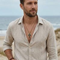 Gold Chequered Cross Necklace thumbnail 2