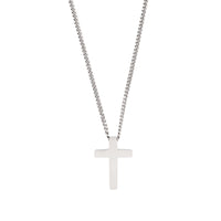 Brushed Stainless Cross on Curb-Link Chain thumbnail 1