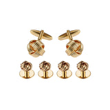 Gold Plated Knot Design Cufflinks and Dress Studs Set - A Timeless Classic for Formal Wear
