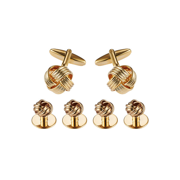 Gold Plated Knot Design Cufflinks and Dress Studs Set - A Timeless Classic for Formal Wear